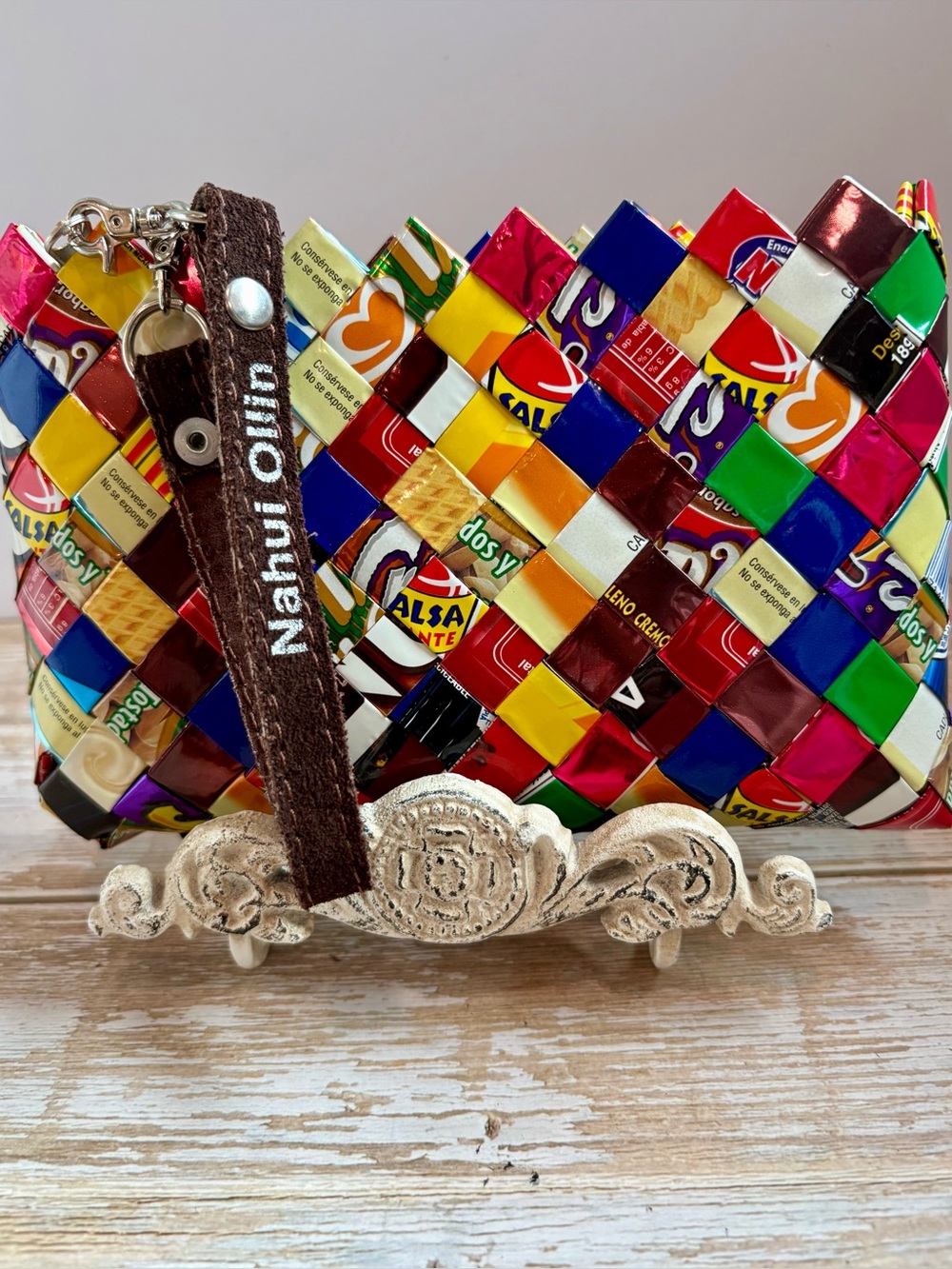 🍭 Nahui Ollin Candy Wrapper Woven Wristlet Clutch Bag Multi-Color Boho Y2K Eco 🍭